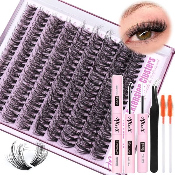 9177dkhTfhL._SL1500_.jpg Fluff Lash Extension Kit Wispy Eyelash Extension Kit 10-18MM Natural Lash Clusters 180PCS Cluster Eyelash Extensions with Lash Bond and Remover and Lash Applicator DIY Lashes Extension by Pleell