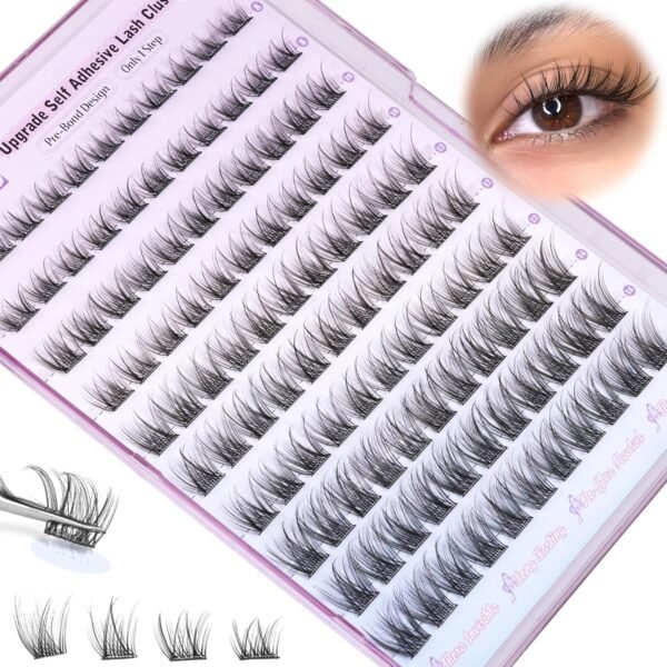 917lURxIZdL._SL1500_.jpg ALICE Self Adhesive Lashes Natural Look Clusters No Glue Needed Wispy Reusable Press on Lashes Pre-Glue 8-14mm 120pcs C Curl With Lash Tweezers