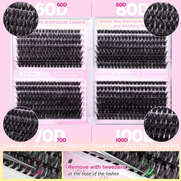 918wpCbQ2eL._SL1500_.jpg Lash Clusters D-Curly Individual Lashes Volume Eyelash Clusters Bulk zanlufly Thick Lash Extension 560Pcs Natural DIY Eyelash Extension (9-16MM,60D+70D+80D+100D)