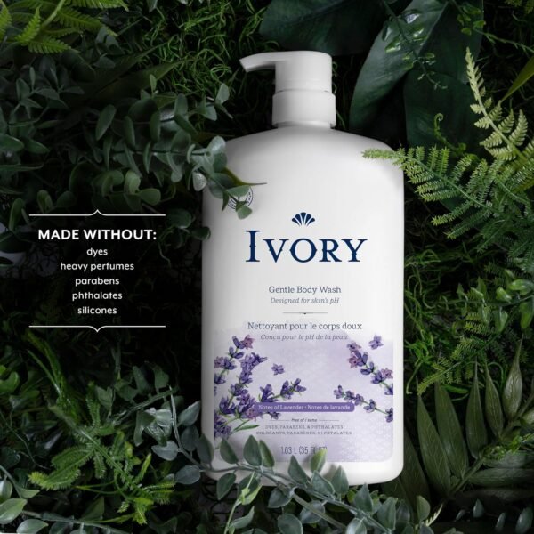 Ivory Gentle Body Wash, Designed for the Whole Family, Free of Dyes Heavy Perfumes Parabens Phthalates & Silicones, Lavender Scent, 35 oz
