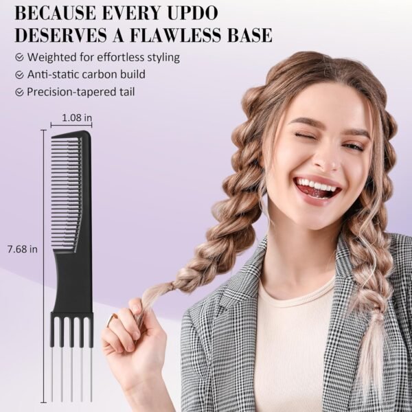91CUUJCahPL._SL1500_.jpg SALONSILK 9Pcs Hair Comb Set Include Boar Bristle Teasing and Slick Back Hairbrush, Rat Tail Comb, Black Carbon Lift Comb, Edge Control Brush, and Topsy Hair Tail Tools for Women & Girls