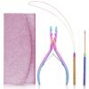91Cg-LVG98L._SL1500_.jpg Beauty & Crafts Micro Links Hair Extensions Kit- Stainless Steel Beads Plier, Hair Extensions Loop Needle Pulling Hook, Bead Device Tool for Hair or Feather Extensions with Leather Pouch (Rainbow)