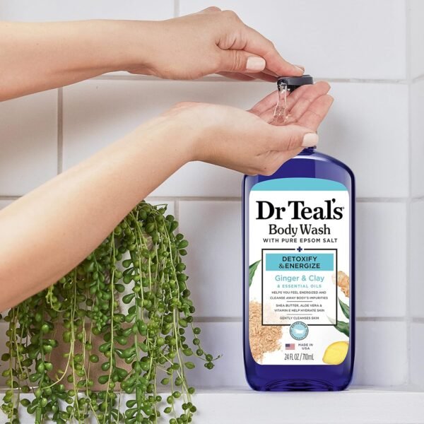 Dr Teal's Body Wash With Pure Epsom Salt, Detoxify & Energize With Ginger & Clay, 24 fl oz (Pack of 4)