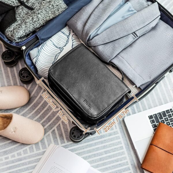 Elviros Hanging Toiletry Bag Removable Travel Bag PU leather Makeup Cosmetic Organizer Kit, Black