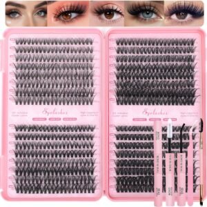 91EJFM9NsL._SL1500_.jpg Lash Clusters Kit, 640 Pcs Eyelashes Clusters Extensions Kit 9-16mm Individual Lashes D Curl Flufffy Wispy False Eyelashes Thin Band, with Bond Seal Tweezers Brush DIY (30D+40D+50D+60D Kit 9-16mm)