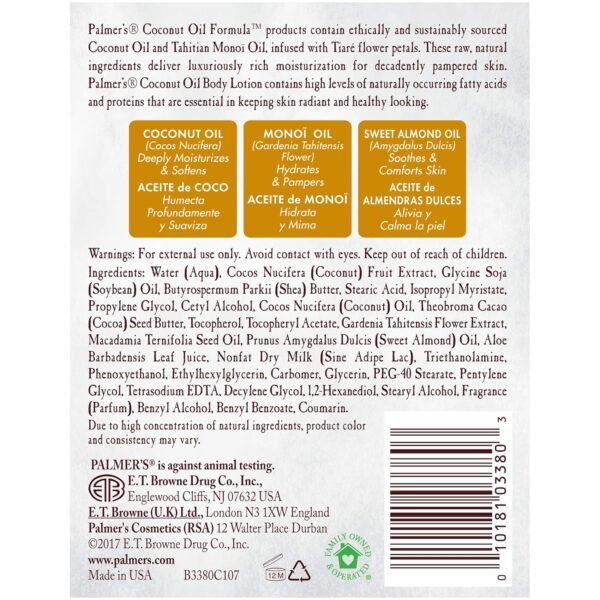 Palmer's Coconut Oil Formula Body Lotion for Dry Skin, Hand & Body Moisturizer with Green Coffee Extract & Vitamin E, Value Size Pump Bottle, 33.8 Fl Oz (Pack of 1)