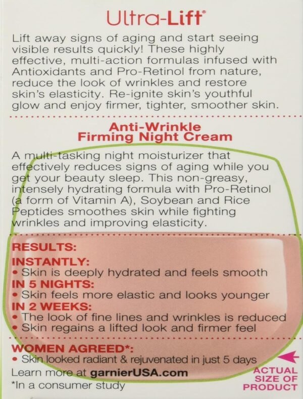 Garnier SkinActive Ultra-Lift Anti-Wrinkle Firming Night Cream, 1.7 oz.