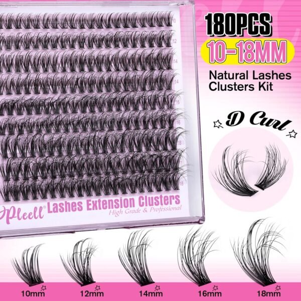 91Iuv0NFqnL._SL1500_.jpg Fluff Lash Extension Kit Wispy Eyelash Extension Kit 10-18MM Natural Lash Clusters 180PCS Cluster Eyelash Extensions with Lash Bond and Remover and Lash Applicator DIY Lashes Extension by Pleell