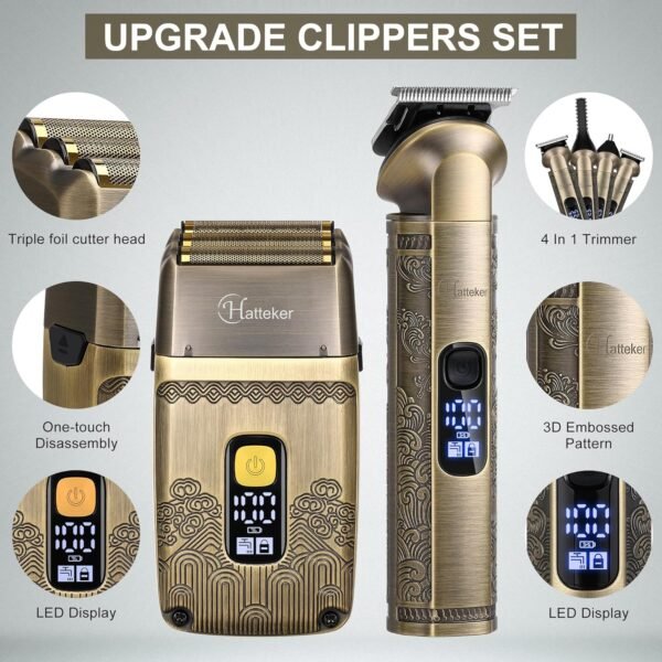 Hatteker Professional Hair Clipper Electric Razor Foil Shavers for Men Body Nose Ear Hair Grooming Kit with Triple Blades Cordless Waterproof
