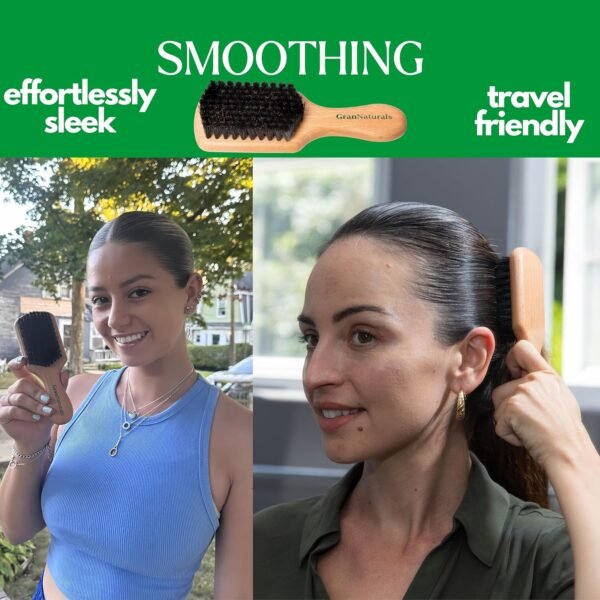 91Ksk7YRD1L._SL1500_.jpg GranNaturals Soft Boar Bristle Slick Back Hair Brush - Hairbrush for Smoothing, Fades, Beards, 360 Waves to Style, Polish, & Lay Down Hair to Create a Sleek Ponytail Bun Hairstyle for Women & Men