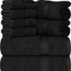 Utopia Towels 8 Piece Premium Towel Set, 2 Bath, 2 Hand, and 4 Wash Cloths, 600 GSM 100% Ring Spun Cotton, Highly Absorbent Towels for Bathroom, Gym, Hotel, and Spa, Black