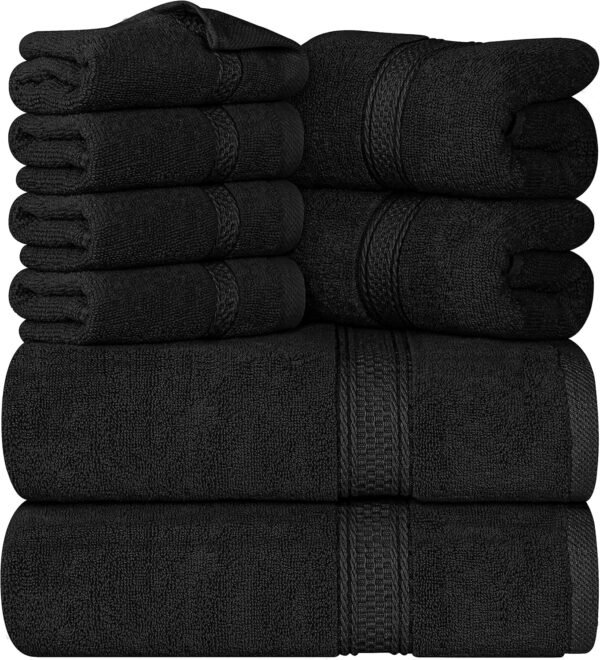 Utopia Towels 8 Piece Premium Towel Set, 2 Bath, 2 Hand, and 4 Wash Cloths, 600 GSM 100% Ring Spun Cotton, Highly Absorbent Towels for Bathroom, Gym, Hotel, and Spa, Black