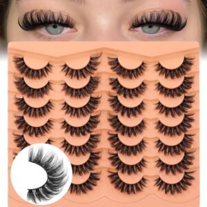 91Ol34vLNcL._SL1500_.jpg Natural Mink Lashes Full D-Curly False Eyelashes 6D Volume Cat Eye Lashes Wispy Faux Mink Eyelashes Curly Fake Lashes 14 Pairs Pack by Eefofnn