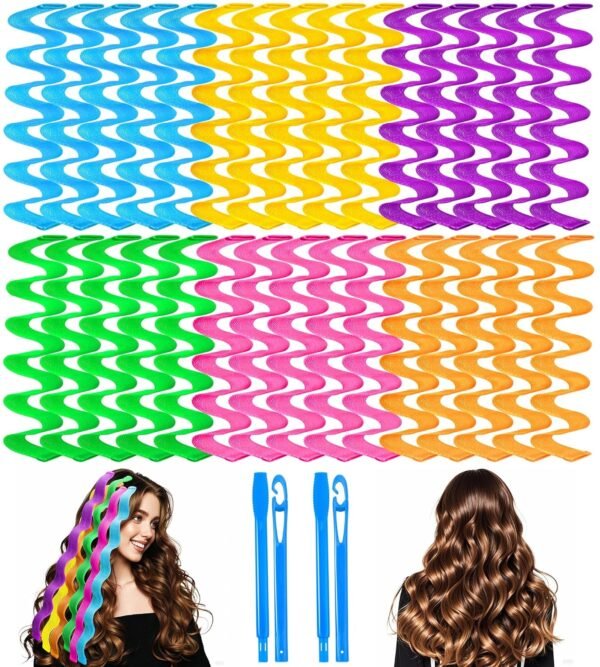91OlFTwTkOL._SL1500_.jpg 30 Pcs Heatless Hair Curlers Wave Curls Styling Kit with 2 Pcs Styling Hooks, No Heat Hair Curlers Heatless Wave Curlers for Women Girls Long Medium Short Hair (6 Colors, 55 cm/21.65 inch)