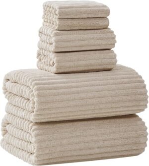 Extra Large Bath Towel Set of 6 (40"x80"),Oversized Bath Sheet Super Soft Highly Absorbent Microfibers Quick Dry Luxry Shower Towel for Bathroom Spa Gym Hotel Yoga(Beige, 6Piece)