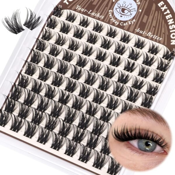 Wispy Lash Clusters Natural Cluster Eyelash Extensions D Curly Individual Lashes Volume False Eyelash Clusters 10-16mm Soft Lashes Clusters with Thin Band DIY Lash Extension at Home by TOOCHUNAG