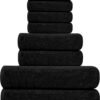 Tens Towels Pack of 8 Towels Set, 2 Extra Large Bath, 2 Hand, 4 Washcloths, 100% Cotton, Lighter Weight, Quicker to Dry, Super Absorbent, Perfect for Bathroom, Black