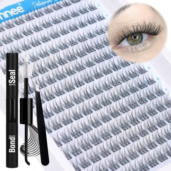 91UkD4P6rZL._SL1500_.jpg Natural Cluster Lashes Kit 168 Pcs Wispy Lash Extensions CC-Curly 9-11MM Mixed Lengths Eyelash Extension Individual Kit with Lashes Bond and Seal and Tweezers DIY at Home by Mavphnee