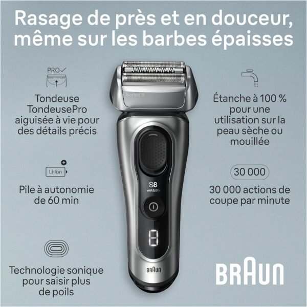 91V1BjWNGzL._AC_SL1500_.jpg Braun Series 8 Electric Razor for Men, with 4+1 Shaving Elements & Precision Long Hair Trimmer, Close & Gentle Even on Dense Beards, Wet & Dry Electric Razor with 60min Runtime, 8517s Galvano Silver