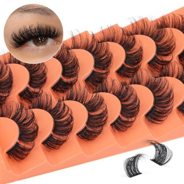 91VQupXsMsL._SL1500_.jpg Full Cluster Lashes Natural Strips False Eyelashes Wispy Individual Lashes that Look Like Extensions 7 Pairs Multipack by Eefofnn