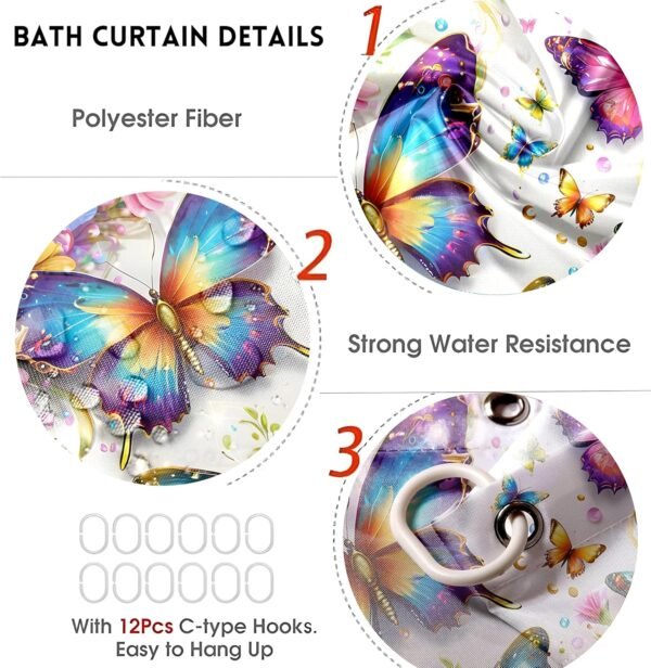 4-Piece Butterfly Floral Shower Curtain Set Colorful Butterfly Bathroom Set with Shower Curtain and Rugs, High-End Design Bath Curtain with Hooks for Home Decor