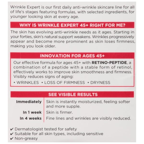 L'Oreal Paris Wrinkle Expert 45+ Anti-Aging Face Moisturizer with Retino-Peptide, Non-Greasy, Suitable for Sensitive Skin, 1.7 fl. Oz