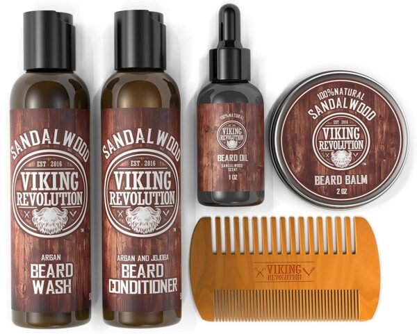 Ultimate Conditioner for Men's Beard Grooming - Softens, Smoothes and Soothes Beard Itch- Contains Wash, Conditioner, Oil, Balm and Comb- Sandalwood Scent