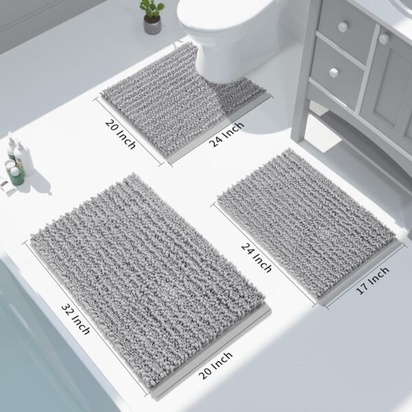Yimobra Bathroom Rug Mat 24 x 17, Extra Soft Non Slip Absorbent Water Bath Rug, Quick Dry Machine Washable Chenille Shaggy Shower Mat, Bath Mat for Bathroom Floor, Home Decor Accessories, Grey