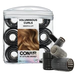 91aDFLfaCzL._SL1500_.jpg Conair Heatless Curlers 31 Count - Heatless Curls Overnight, Assorted Sizes - Self Grip Hair Rollers - Hair Styling Tools - Black & Gray - w/Storage Case