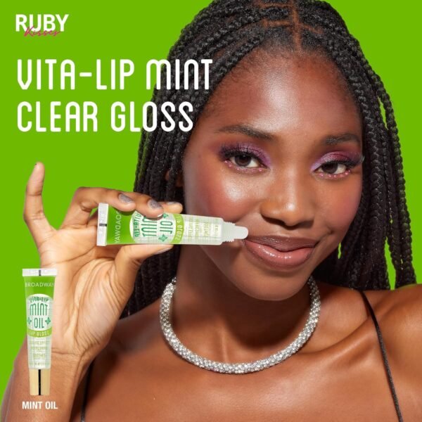 91aSjWfNtTL._SL1500_.jpg Ruby Kisses Broadway Vita-Lip Clear Lip Gloss (Mint Oil 3 Pack), Ultra-Hydrating & Soothing Formula with Vitamin Oils, High-Shine Non-Sticky Finish, Nourishing Glossy Lip Balm With Cooling Effect