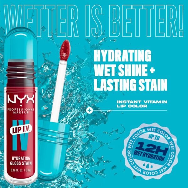 91cDkuWAKFL._SL1500_.jpg NYX PROFESSIONAL MAKEUP Lip IV Hydrating Glossy Lip Stain with 12HR Hydration - Red-y Set Wet (Red)