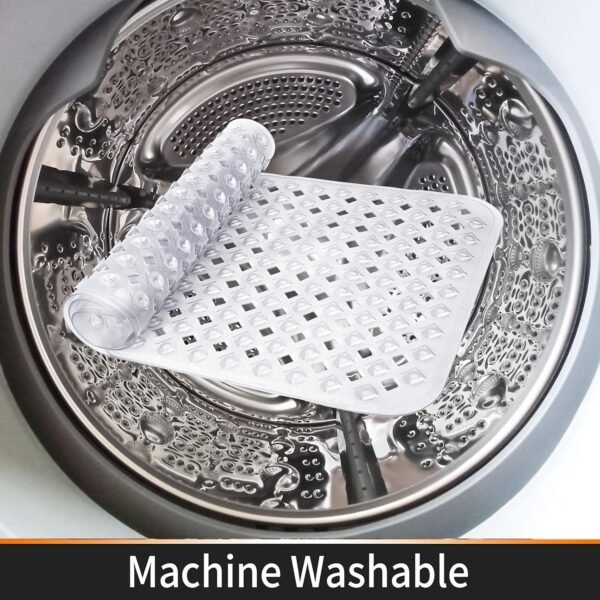 Yimobra Bathtub Mat Non Slip, Super Strong Suction Cups, 27.5"x15.5" Long Shower Mat with Drain Holes, Machine Washable Fast Draining Bath Mats, Bathroom Essentials,Clear