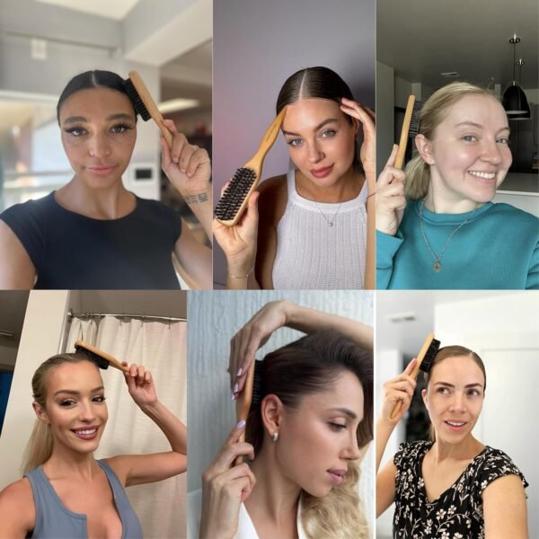 91djlllHf-L._SL1500_.jpg GranNaturals Boar Bristle Slick Back Hair Brush for Sleek Ponytail Bun & Smoothing Baby Hairs, Flyaways, Edge Control - Backcombing & Teasing Hairbrush with Wide Rat Tail for Sectioning & Parting