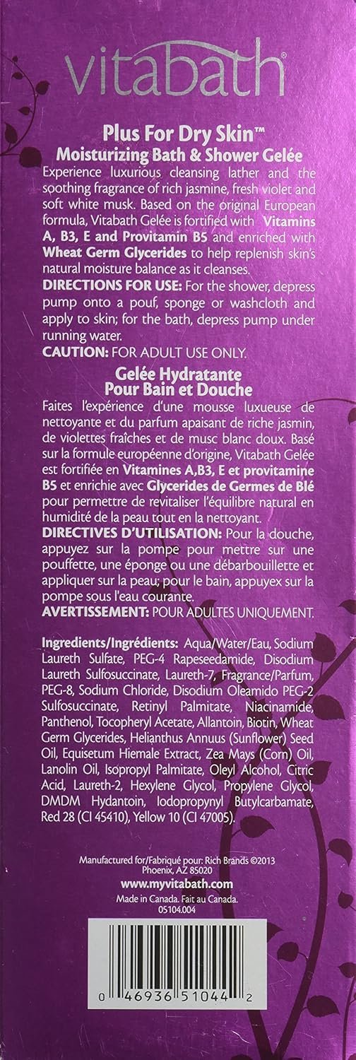 Vitabath Moisturizing Bath & Shower Gelee, Plus For Dry Skin, 32-Ounces