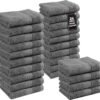 LANE LINEN Pack of 24 Washcloths Set - Spa & Salon Quality - 100% Mercerized Cotton Face Towels - Ring Spun, Very Soft & Absorbent Wash Cloths for Showering - Fingertip Towels - 13"x13", Space Grey