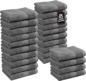 LANE LINEN Pack of 24 Washcloths Set - Spa & Salon Quality - 100% Mercerized Cotton Face Towels - Ring Spun, Very Soft & Absorbent Wash Cloths for Showering - Fingertip Towels - 13"x13", Space Grey
