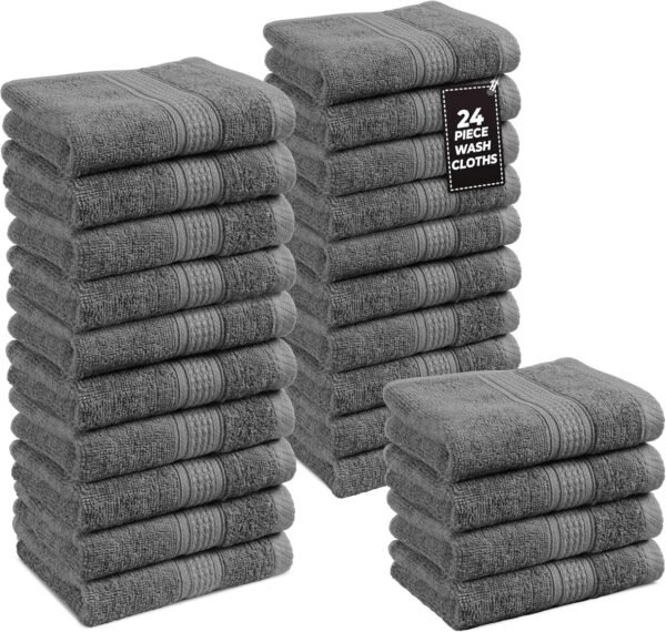 LANE LINEN Pack of 24 Washcloths Set - Spa & Salon Quality - 100% Mercerized Cotton Face Towels - Ring Spun, Very Soft & Absorbent Wash Cloths for Showering - Fingertip Towels - 13"x13", Space Grey