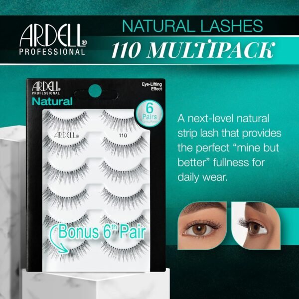 91ewN2vOPL._SL1500_.jpg Ardell False Eyelashes, Natural Lashes 110 - Lightweight Reusable Strip Lashes, Eye-Lifting Effect, 5 Pairs + Bonus Pair