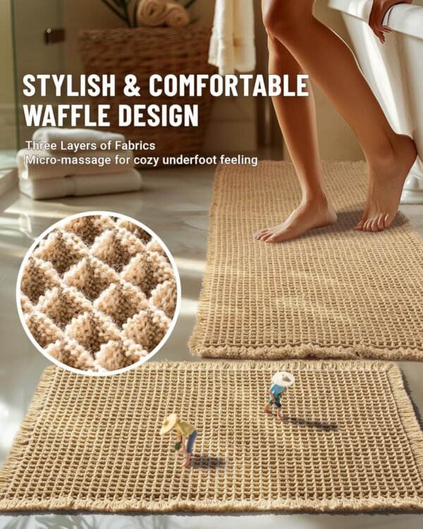 Large Waffle Bath Mat Set, Non Slip Bathroom Mat Set, Ultra Absorbent Bath Mats for Bathroom Decor, Extra Soft Floor Bathroom Rugs Sets 2 Piece, Washable Bath Rugs (20"×47" and 16"×24")