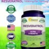 100% Natural Resveratrol - 1000mg Per Serving Max Strength (180 Capsules) Antioxidant Supplement, Trans-Resveratrol Pills for Heart Health & Pure, Polyphenols