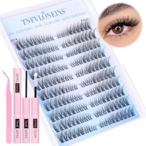 91geXZGSf7L._SL1500_.jpg Wispy Lash Extension Kit Natural Lash Clusters 180Pcs Individual Lashes Clusters Kit Natural Eyelash Extension Kit C Curl Cluster Eyelash Extensions with Bond and Seal and Tweezers by TNFVLONEINS