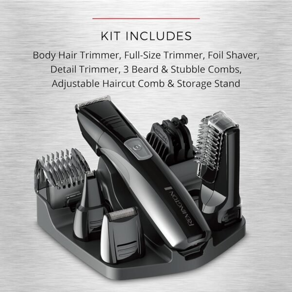 Remington Head to Toe Advanced Rechargeable Powered Body Groomer Kit, Beard Trimmer (10 Pieces), 6.3 Inch, Black
