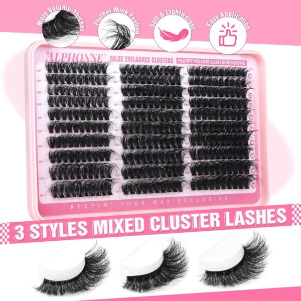 91kZKhshWOL._SL1500_.jpg Fluffier Lash Clusters Thick Volume Lash Extension 10-18mm Cluster Eyelash Extensions DIY Individual Lashes Wispy at Home Pestañas Pelo a Pelo by ALPHONSE (60D+80D+100D, 300pcs)