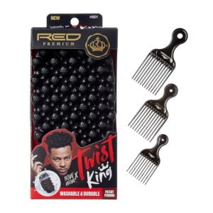 91kbH2LlWUL._SL1500_.jpg RED by Kiss Bow Wow X Twist King -Premium Luxury Twist Styler Brush with 3PCS Plastic Styling Piks, Durable Washable Afro Curl Sponge Racket for Barbers and Daily Use, Ideal for Curly, Coiled, 4C Hair