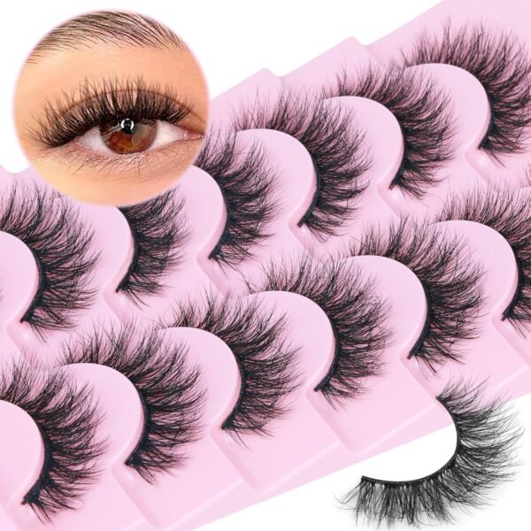 91kpxSZqQBL._SL1500_.jpg FANXITON Wispy False Eyelashes Natural Look Short Mink Lashes 3D Faux Mink Eyelashes 7 Pairs Pack