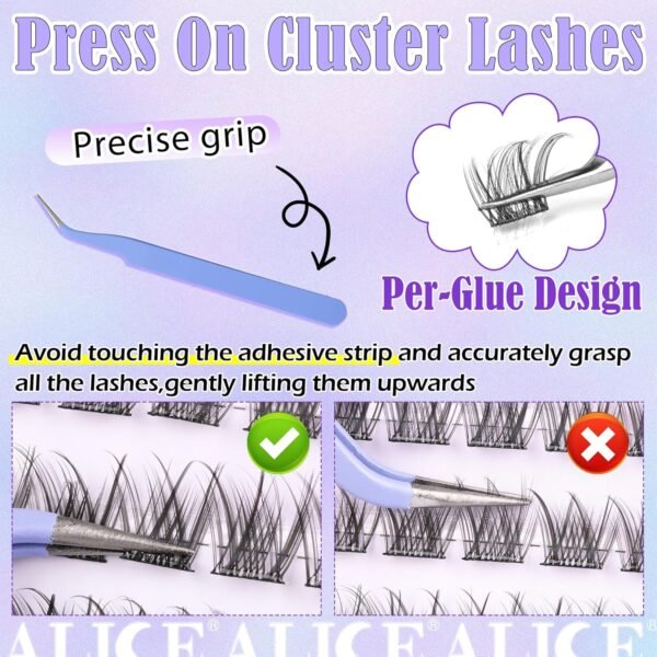 91lsgJXHLHL._SL1500_.jpg ALICE Self Adhesive Lashes Natural Look Clusters No Glue Needed Wispy Reusable Press on Lashes Pre-Glue 8-14mm 120pcs C Curl With Lash Tweezers