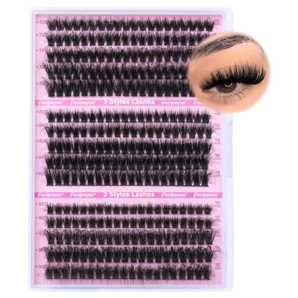 Volume Lash Extension Mink Thick Cluster Eyelash Extensions 10-18mm Lash Clusters Individual Lash Extensions DIY Clusters Lashes Extension at Home by Focipeysa (300pcs-70P+80P+90P 10-18mm)