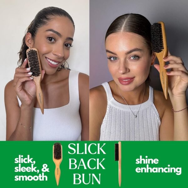 91o8RHdtS9L._SL1500_.jpg GranNaturals Boar Bristle Slick Back Hair Brush for Sleek Ponytail Bun & Smoothing Baby Hairs, Flyaways, Edge Control - Backcombing & Teasing Hairbrush with Wide Rat Tail for Sectioning & Parting