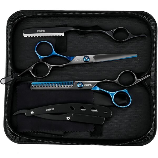 91oiFoxPv2L._SL1500_.jpg Barber Hair Cutting Scissors Set, Fozirut Professional Haircut Scissors Thinning Shears Straight Edge Razor Barber Accessories Hair Trimming Kit, Hairdresser Tools Haircutting Shears Pro for Men Women