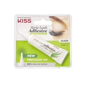 91oppHiB1JL._SL1500_.jpg KISS Clear Strip Lash Adhesive with Aloe, Dermatologist Tested, Formaldehyde Free, Non-Irritant, Contact Lens Friendly, Secure Hold, Contains Latex, with Control Nozzle Tip, 0.24 Ounce